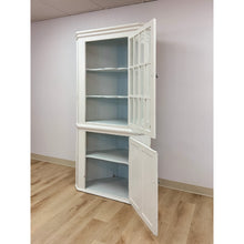 Load image into Gallery viewer, Antique Painted White Corner China Cabinet Pane Glass Door 1800s Display Cabinet
