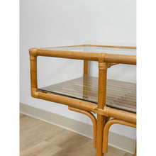Load image into Gallery viewer, Vintage Console Table Rattan Two-Tier Glass Top Coastal Entryway Sofa Table Rare
