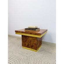 Load image into Gallery viewer, Milo Baughman Style Burlwood Brass Trim Side Table Vintage MCM Postmodern Accent

