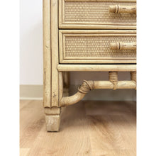 Load image into Gallery viewer, Ficks Reed Faux Bamboo Nightstand Beige Coastal Hollywood Regency Bedside Table
