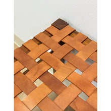 Load image into Gallery viewer, Vintage Bench Woven Leather Wood Two Seater Rustic MCM Entryway Accent Seat
