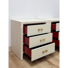 Load image into Gallery viewer, Pair of Mitchell Gold &amp; Bob Williams White Nightstands, Red Drawers Brass Pulls
