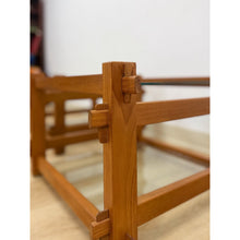 Load image into Gallery viewer, Pair of Vintage Teak Mortise and Tenon Side Tables, Glass Top and Base
