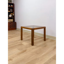 Load image into Gallery viewer, Vintage MCM Scandinavian Design Side Table Smoky Glass Top Dark Wood Accent
