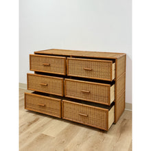 Load image into Gallery viewer, Vintage Coastal Bamboo Six Drawer Dresser Wicker Inlay Storage Regency Chest
