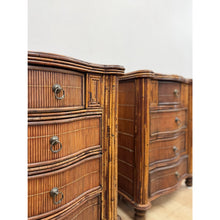 Load image into Gallery viewer, Vintage Nightstands Split Bamboo Reed Four Drawer British Colonial Regency Table
