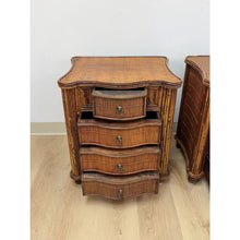 Load image into Gallery viewer, Vintage Nightstands Split Bamboo Reed Four Drawer British Colonial Regency Table

