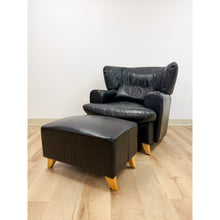 Load image into Gallery viewer, Calia Salotti Italian Black Leather Chair and Ottoman Set Made in Italy
