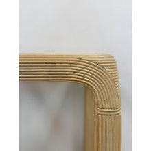 Load image into Gallery viewer, Vintage Console Table Lightwash Pencil Reed Glass Top Coastal Boho MCM Regency

