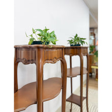 Load image into Gallery viewer, French Provincial Planter Box Stand Side Table Copper Tray Vintage Pair
