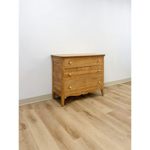 Load image into Gallery viewer, Primitive Scrubbed Pine Three Drawer Dresser Dovetail Porcelain Knobs Vintage
