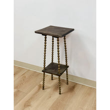 Load image into Gallery viewer, Petite Antique Spool Leg Side Table Two Tier Plant Stand, Pedestal, Wooden Top
