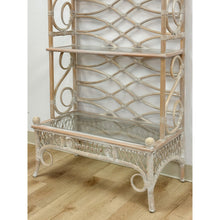 Load image into Gallery viewer, Vintage Etagere Henry Link Rattan Whitewash Three-Tier Glass Shelves Coastal
