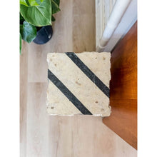 Load image into Gallery viewer, Black White Tessellated Stone Side Table Geometric Pedestal Vintage
