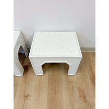 Load image into Gallery viewer, Vintage Side Tables White Painted Parquet Faux Bamboo Regency Pair Accent
