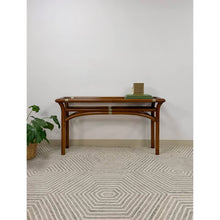 Load image into Gallery viewer, Dark Bentwood Brass Console Table Glass Top Vintage MCM Sofa Table
