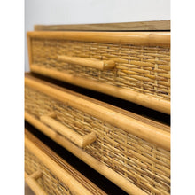 Load image into Gallery viewer, Vintage Chest Coastal Wicker Rattan Three Drawer Boho Hollywood Regency Dresser
