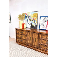 Load image into Gallery viewer, Vintage MCM 9 Drawer Lowboy Dresser Brown with Metal Pulls Coastal Mid Century
