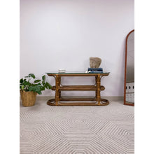 Load image into Gallery viewer, Vintage Coastal Curved Twisted Pencil Reed Console Table W/ Thick Glass Oval Top
