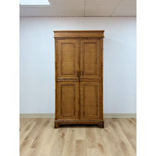 Load image into Gallery viewer, Coastal Boho Faux Bamboo Wicker Rattan Armoire Wardrobe Combo with Foldout Desk
