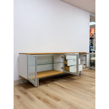 Load image into Gallery viewer, Modern MCM Wood Glass Metal Sideboard Credenza White Natural Frosted Glass
