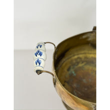 Load image into Gallery viewer, Antique Brass and Blue Porcelain Coal Scuttle Helmet Form Early 20th Century
