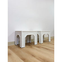 Load image into Gallery viewer, Vintage Side Tables White Painted Parquet Faux Bamboo Regency Pair Accent
