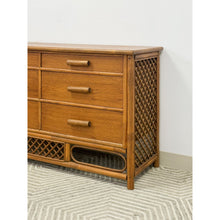 Load image into Gallery viewer, Vintage Petite Rattan 6-Drawer Dresser with Lattice Sides Coastal Boho MCM
