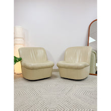Load image into Gallery viewer, Vintage Cream Leather MCM Postmodern Swivel Glider Chair Pair 28" Wide
