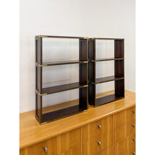 Load image into Gallery viewer, Bombay Company Campaign Style Shelf Pair Brass Trim Vintage Traditional
