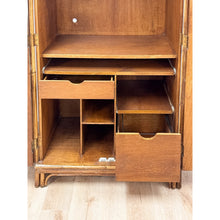 Load image into Gallery viewer, Coastal Boho Faux Bamboo Wicker Rattan Armoire Wardrobe Combo with Foldout Desk
