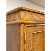 Load image into Gallery viewer, Coastal Boho Faux Bamboo Wicker Rattan Armoire Wardrobe Combo with Foldout Desk
