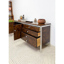 Load image into Gallery viewer, Tomlinson MCM Burlwood Credenza Chrome Details Doors Drawers, Buffet, Console
