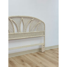 Load image into Gallery viewer, Vintage White Wicker Arched Queen Headboard Coastal Boho Hollywood Regency

