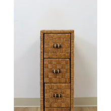 Load image into Gallery viewer, Wicker Parquetry Apothecary Narrow Four Drawer Chest Metal Base Coastal
