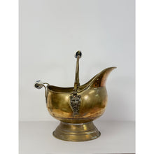 Load image into Gallery viewer, Antique Brass and Blue Porcelain Coal Scuttle Helmet Form Early 20th Century
