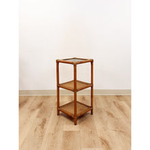 Load image into Gallery viewer, Vintage Woven Rattan Shelf Table Glass Top Coastal Boho Accent Hollywood Regency
