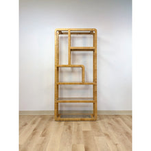 Load image into Gallery viewer, Coastal Etagere Rattan Wrapped Milo Baughman Style Five Tier Glass Shelf MCM
