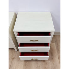 Load image into Gallery viewer, Pair of Mitchell Gold &amp; Bob Williams White Nightstands, Red Drawers Brass Pulls
