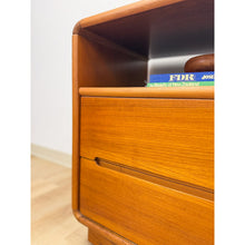 Load image into Gallery viewer, MCM Teak Rolling TV Stand Cart Two Drawers Danish Modern Vintage

