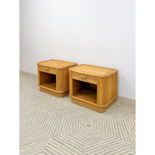 Load image into Gallery viewer, Pair of Blonde Ribbed Pencil Reed Rattan Nightstands Coastal Hollywood Regency
