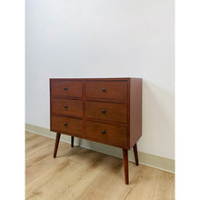 Load image into Gallery viewer, MCM Style Six Drawer Chest Brown Wood Petite Storage for Entryway or Sofa
