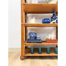 Load image into Gallery viewer, Vintage Coastal Hollywood Regency Tortoise Bamboo Shelf, Wicker Shelving
