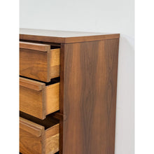Load image into Gallery viewer, Vintage MCM Walnut Five Drawer Dresser Tallboy Sculpted Pulls, Dovetail Joinery
