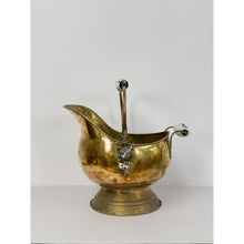 Load image into Gallery viewer, Antique Brass and Blue Porcelain Coal Scuttle Helmet Form Early 20th Century
