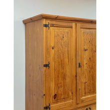 Load image into Gallery viewer, Vintage Armoire Knotty Pine Mexican Iron Hardware Coat Rack Three Drawer
