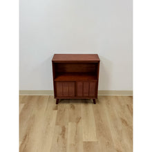 Load image into Gallery viewer, Vintage Handmade MCM Style End Table, Red Stained Wood Sliding Doors, Book Case
