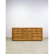 Load image into Gallery viewer, Broyhill Dresser with Burlwood Inlay 12-Drawer Vintage MCM Dresser Brass Handles

