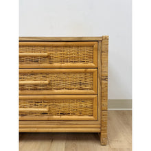 Load image into Gallery viewer, Vintage Chest Coastal Wicker Rattan Three Drawer Boho Hollywood Regency Dresser
