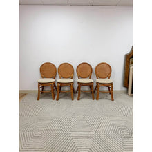 Load image into Gallery viewer, Cane Rattan Round Dining Chair Set Four Cushion Coastal Hollywood Regency
